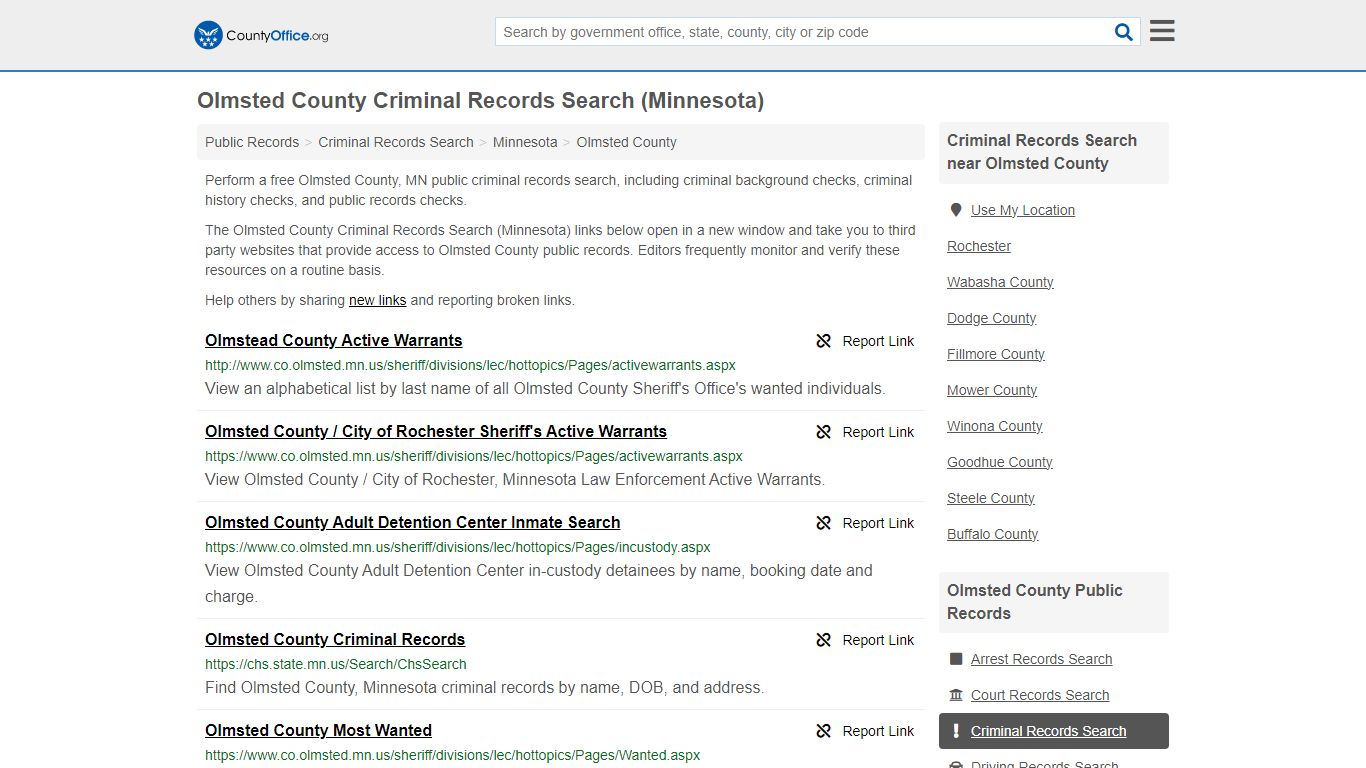 Criminal Records Search - Olmsted County, MN (Arrests, Jails & Most ...